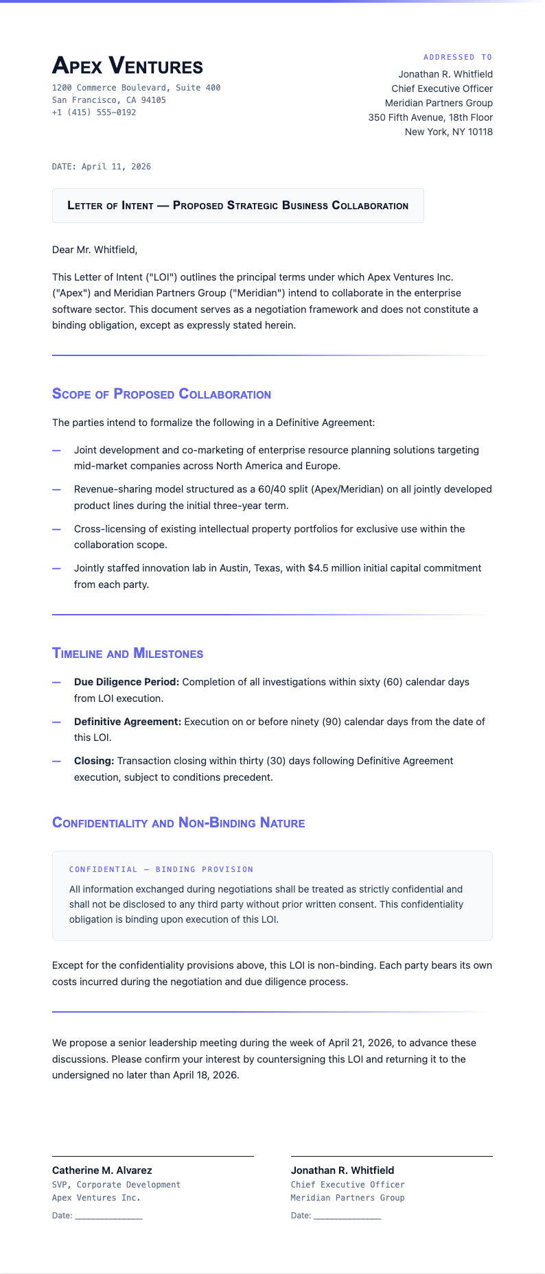 Bold contemporary Letter of Intent